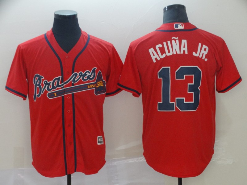 Men's Atlanta Braves #13 Ronald Acuña Jr Red Cool Base Stitched MLB Jersey